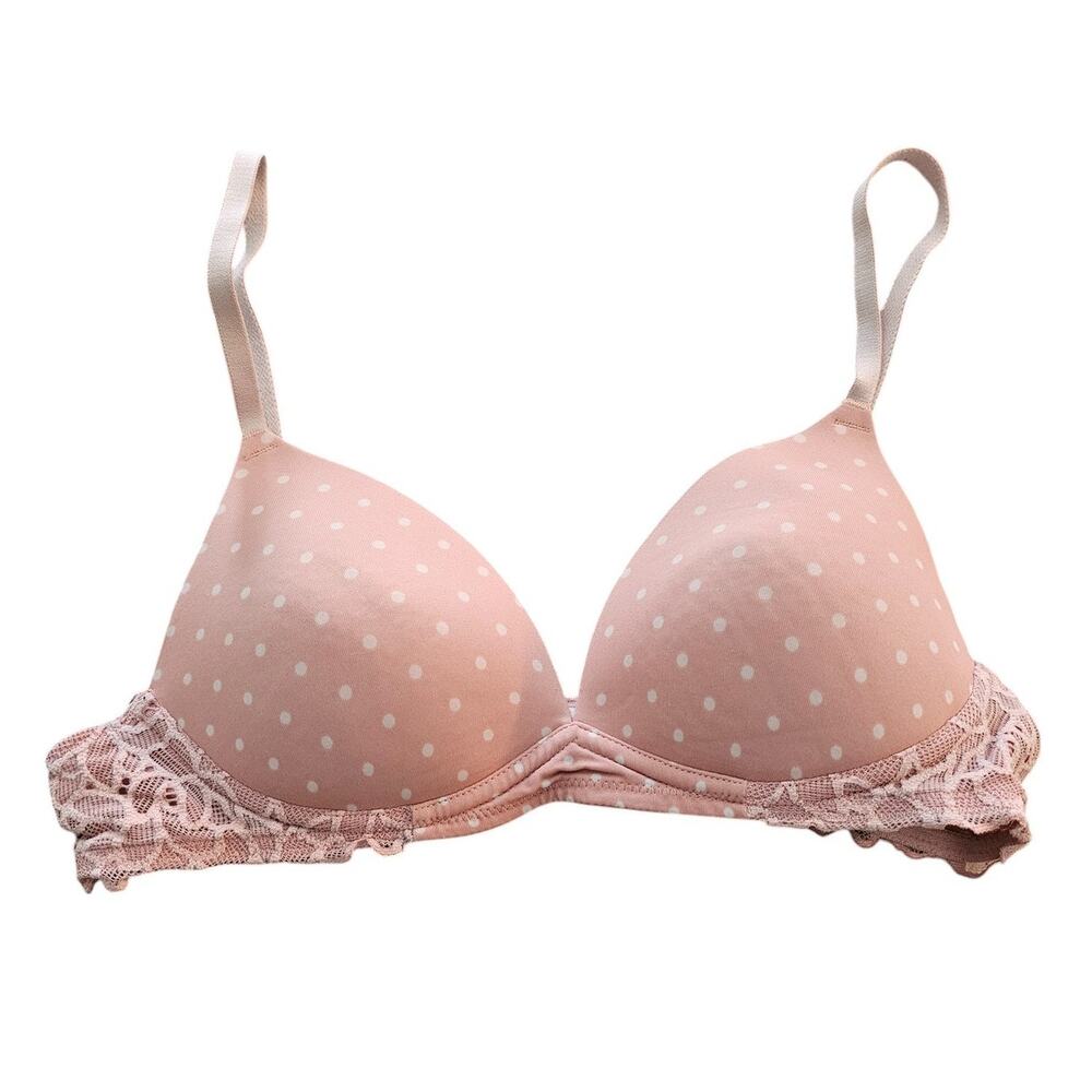 SO Intimates Womens Sz 34B Classic T Shirt Bra Pink White Polka Dot